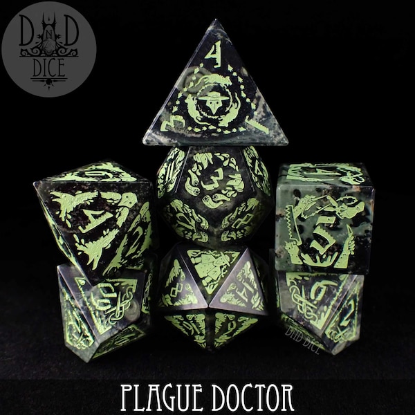 Plague Doctor Gemstone Dice Set | Exclusive Bird Mask Design | DND DICE