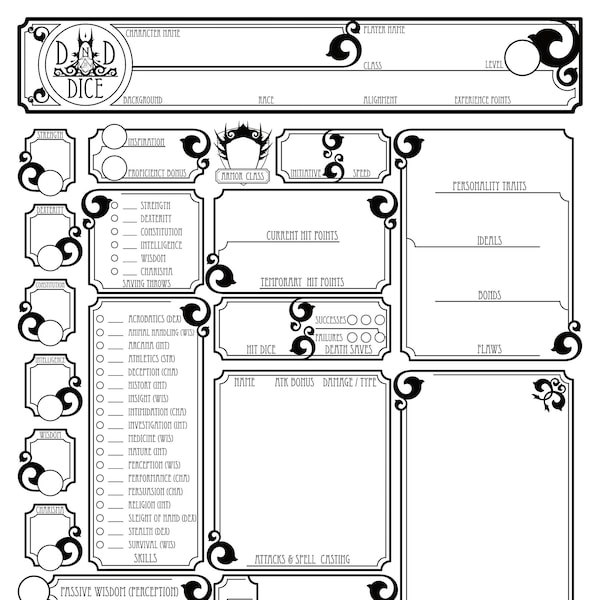 D&D 5e Character Sheet | Exclusive DND DICE Design