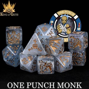 One Punch Monk Exclusive 11 Dice Set | Get Peaceful or Get Wrecked | Character Class DND DICE | King of Crits Brand