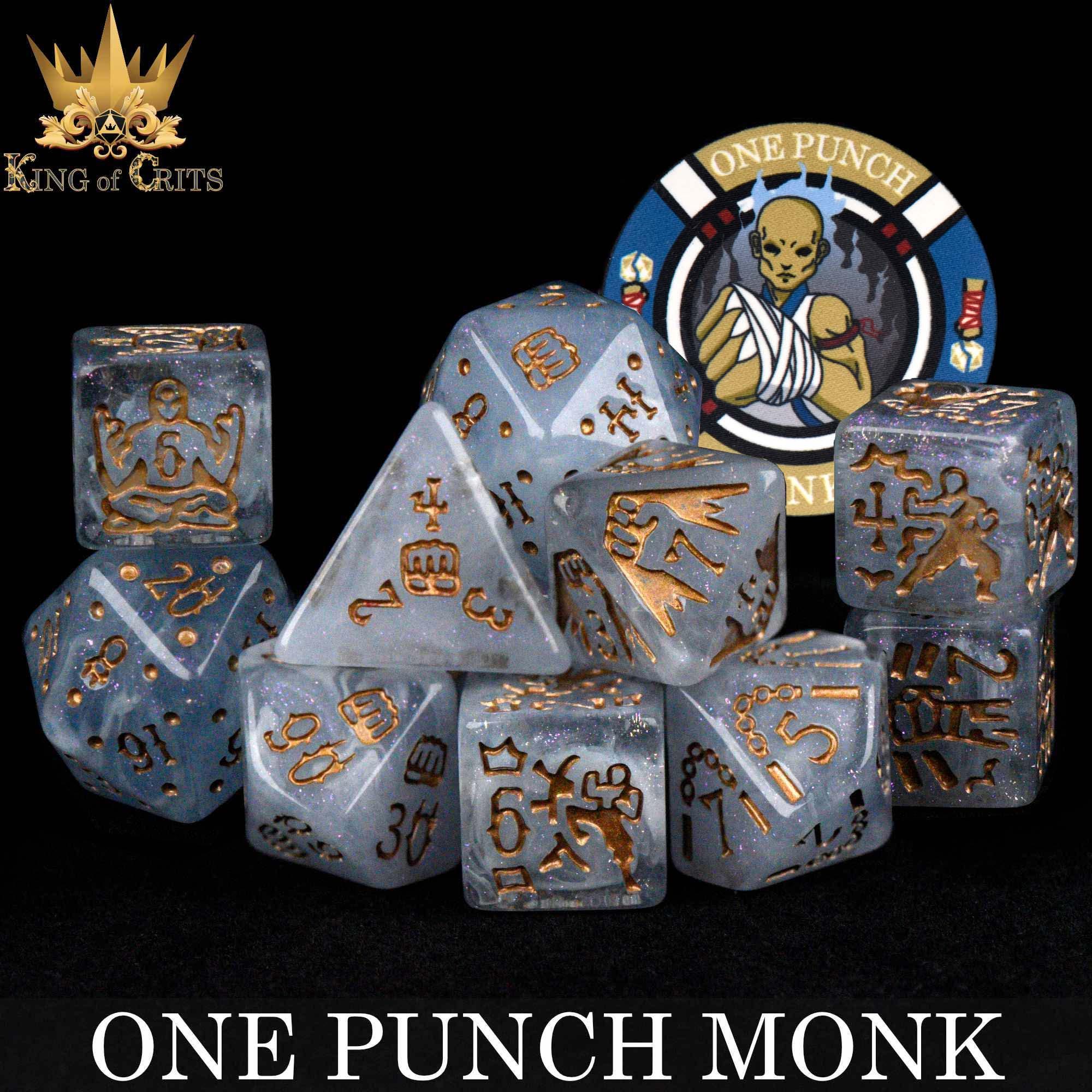 One Punch Monk Exclusive 11 Dice Set | Get Peaceful or Get Wrecked | Character Class DND DICE | King of Crits Brand