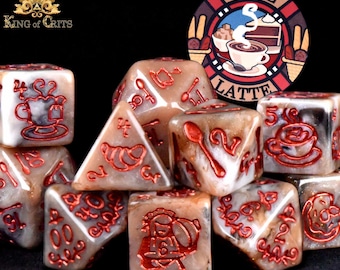 Cafe Latte Exclusive 11 Dice Set | Super Cute Coffee Anime Girls Manga Themed DND DICE | Chill and Relax | King of Crits Brand