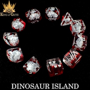 Dinosaur Island Exclusive 11 Dice Set | T-Rex and Friends Dinosaur Themed Paleontologist DND DICE | King of Crits Brand image 3