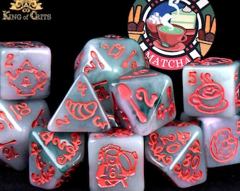 Cafe Matcha Exclusive 11 Dice Set | Super Cute Coffee Anime Girls Manga Themed DND DICE | Chill and Relax | King of Crits Brand