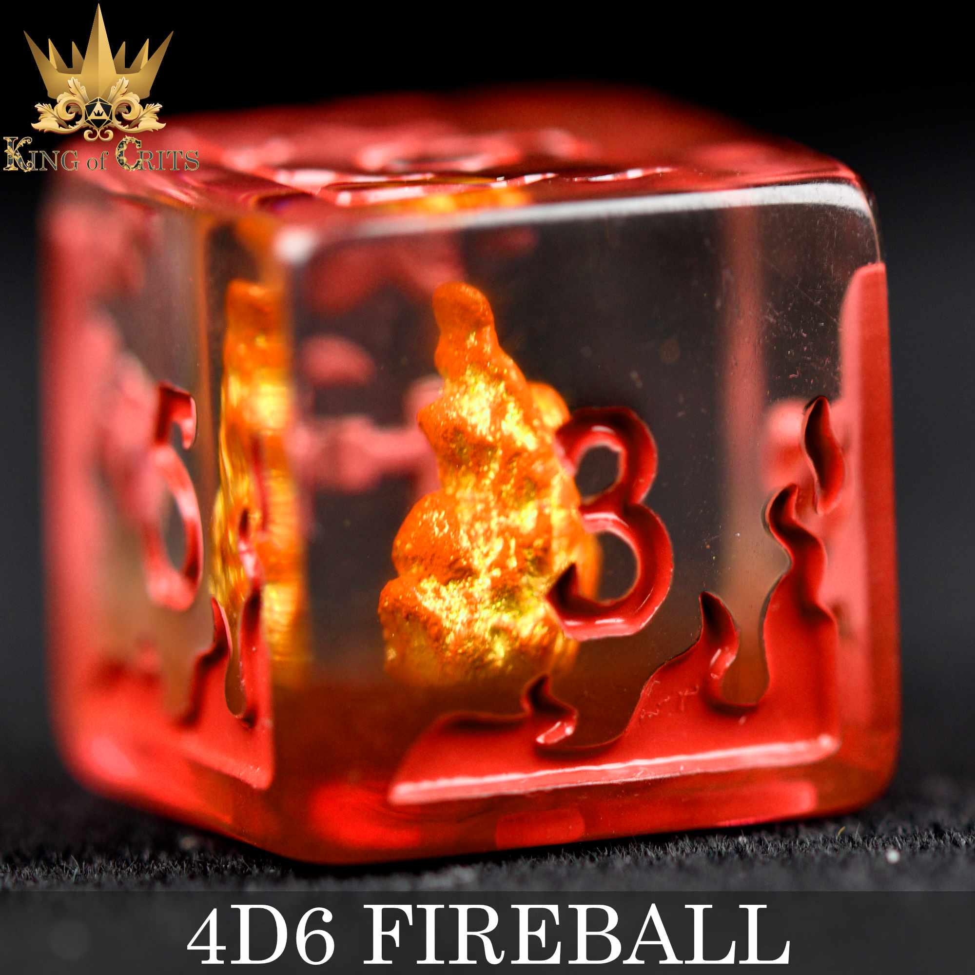 Fireball 4D6 Dice Set | Torch Your Enemies in Style with this DND DICE D6 Pack | King of Crits Brand