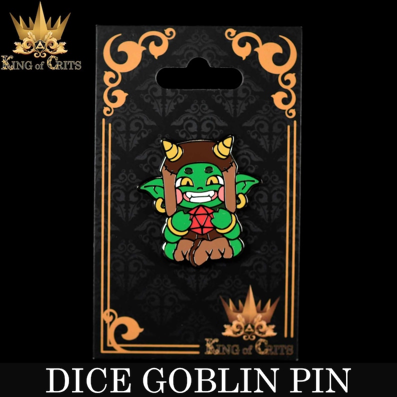 Spilla smaltata Dice Goblin / Spilla da collezione con un simpatico goblin che farà ingelosire i tuoi amici / Marchio King of Crits immagine 3