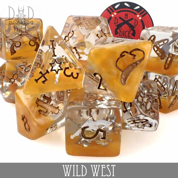 Wild West Exclusive 11 Dice Set | Cowboy Gunslinger Theme with Bullet Pips | DND5E