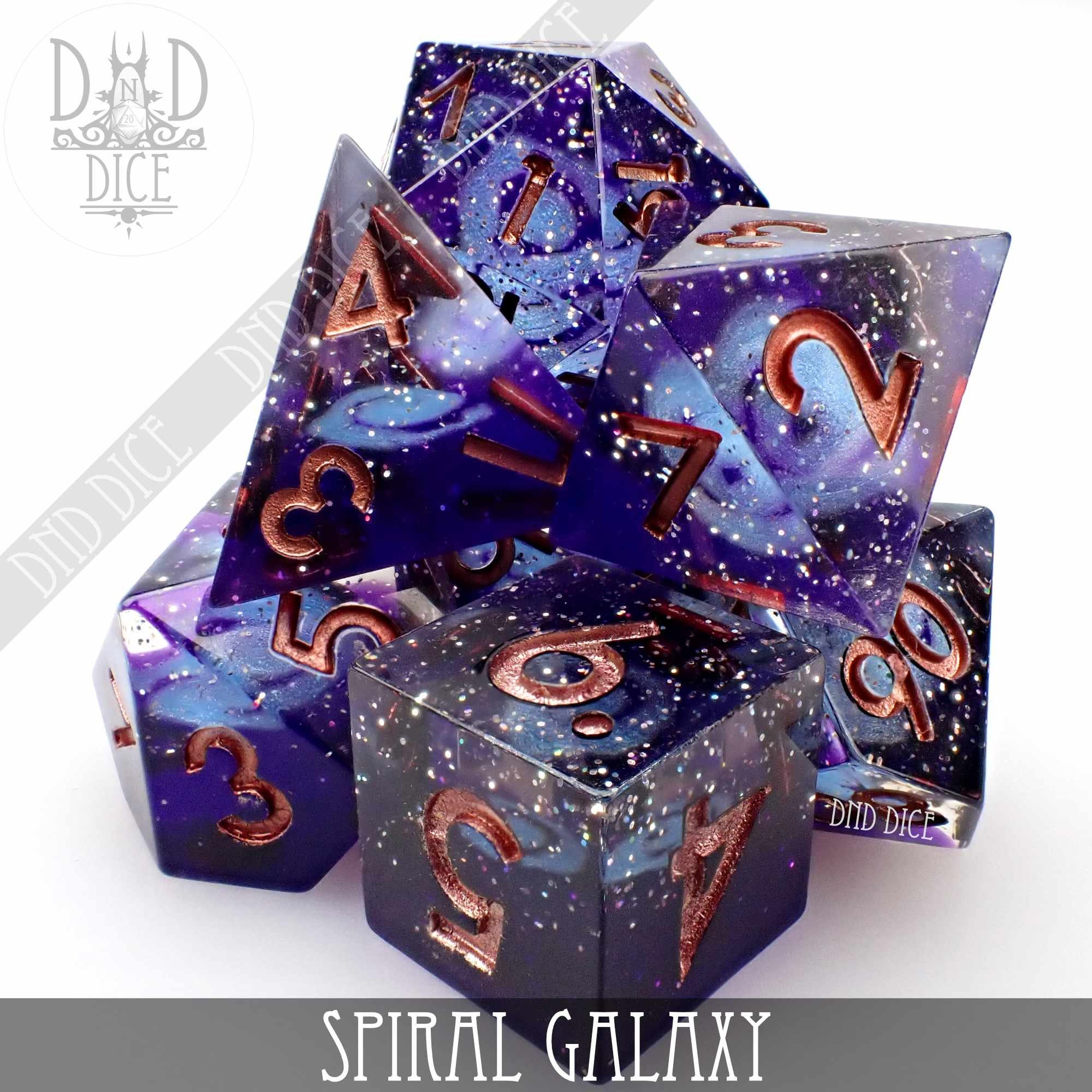 Spiral Galaxy Handmade Polyhedral Dice Set | Sharp Edge | Dungeons & Dragons | DND DICE