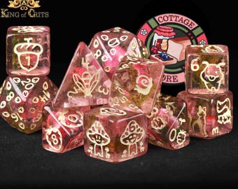 Cottagecore Exclusive 11 Dice Set | Fairycore Relaxing Lifestyle DND DICE with Butterflies, Bugs, and Animals | King of Crits Brand