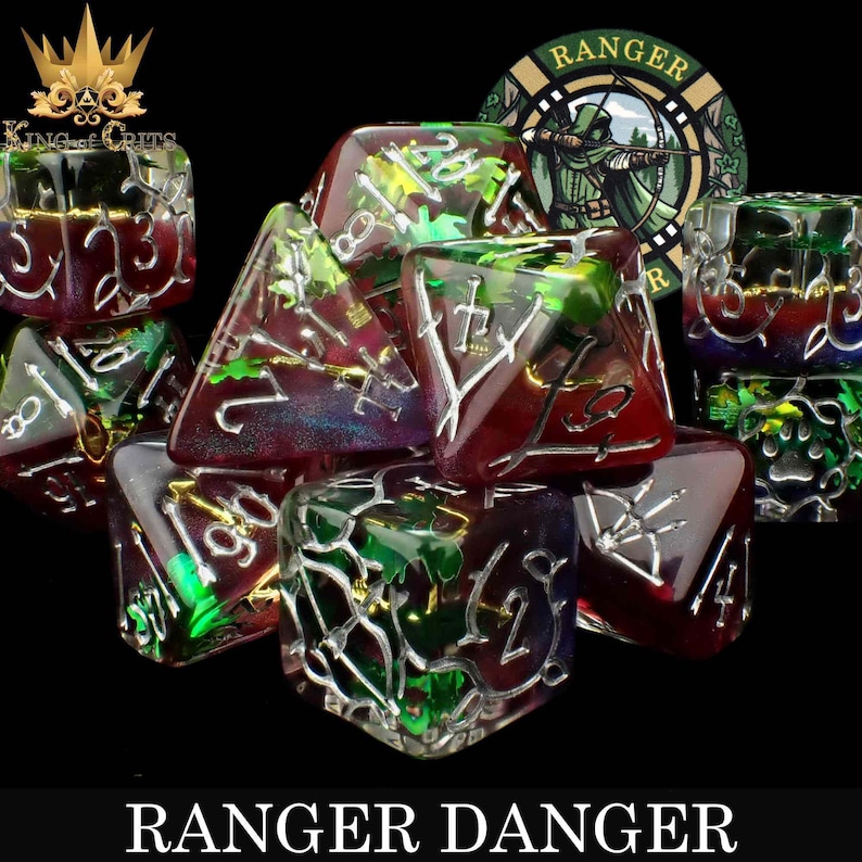 Ranger Danger Exclusive 11 Dice Set | DND DICE Designed for Archers, Rangers, Druids, and Stealthy Forest Assassins | King of Crits Brand image 1