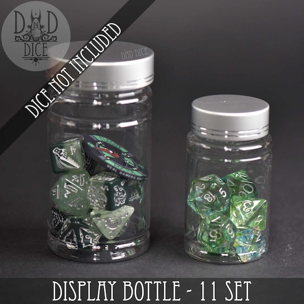 Display Bottles for 7 and 11 Dice Sets | Holds Resin and Metal Dice Sets | Display Cube and Box Alternative