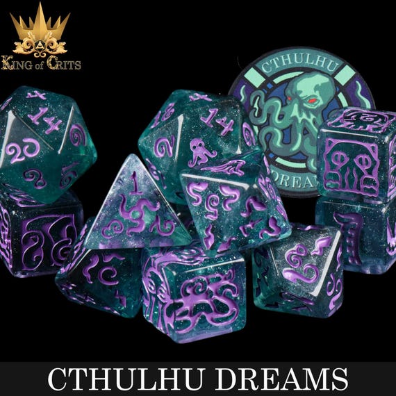 Cthulhu Dreams Exclusive 11 Dice Set | Squid Kraken Lovecraft Mythos DND DICE | King of Crits Brand