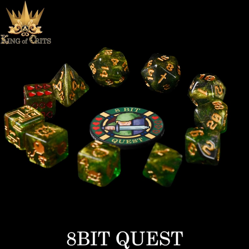 8BIT Quest Exclusive 11 Dice Set | Definitely NOT Zelda Inspired DND DICE Design | King of Crits Brand image 3