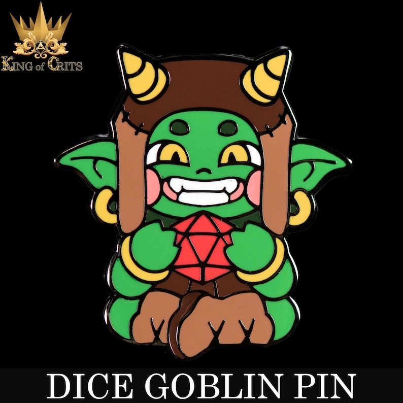 Spilla smaltata Dice Goblin / Spilla da collezione con un simpatico goblin che farà ingelosire i tuoi amici / Marchio King of Crits immagine 1