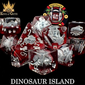Dinosaur Island Exclusive 11 Dice Set | T-Rex and Friends Dinosaur Themed Paleontologist DND DICE | King of Crits Brand
