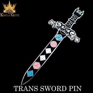 Trans Polyhedral Dice Sword Enamel Pin | Exclusive Design | Dungeons and Dragons LGBTQIA+ | DND DICE