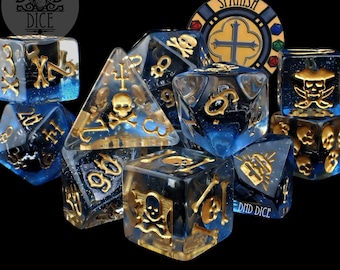 Pirates Plunder Exclusive 11 Dice Set | Anne Bonny & Blackbeard Pirate Dice Theme with the Jolly Roger | DND5E