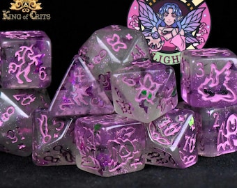 Fairy Flight Exclusive 11 Dice Set | Fae Pixie Naughty and Nice Themed DND DICE Set | King of Crits Brand