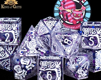Alice's Wonderland Exclusive 11 Dice Set | Sharp Edge Handmade Fantasy DND DICE Set Inspired by the Tale | King of Crits Brand