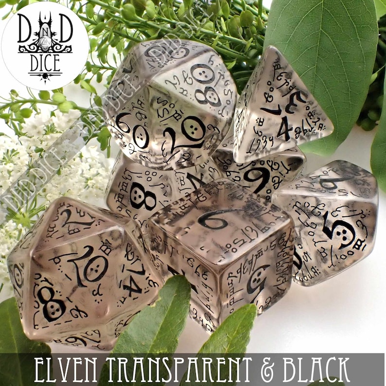Elven Transparent & Black DND Dice Set Etsy