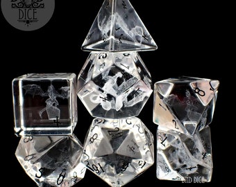 Ethereal Dragon Etched in Glass Dice Set | Exclusive Design Includes Gift Box | DND5E