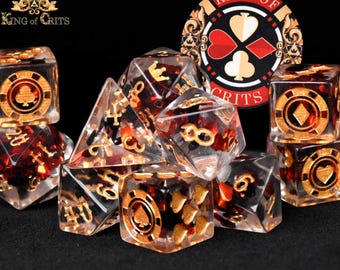 King of Crits Exclusive 11 Dice Set | Poker Dice with Suits | Vegas Gambler Casino DND DICE | King of Crits Brand