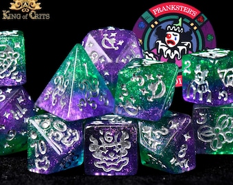 Prankster's Paradise Exclusive 11 Dice Set | Joker, Jester, and Harleys Dream Clown DND DICE Set | King of Crits Brand