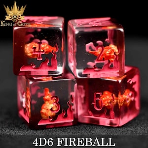 Fireball 4D6 Dice Set | Torch Your Enemies in Style with this DND DICE D6 Pack | King of Crits Brand