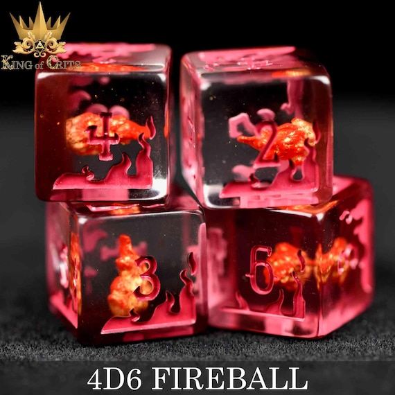 Fireball 4D6 Dice Set | Torch Your Enemies in Style with this DND DICE D6 Pack | King of Crits Brand
