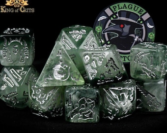 Plague Doctor Exclusive 11 Dice Set | Themed Bird Mask DND DICE with Poker Chip | King of Crits Brand