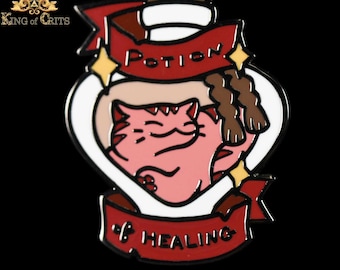 Potion of Healing Enamel Pin | Cute Kitty Cat Will Fix you Right Up | King of Crits Brand