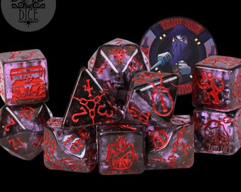 Rogue's Rendezvous Exclusive 11 Dice Set | Thief Assassin Trickster Themed Character Class Dice with Poker Chip | DND DICE