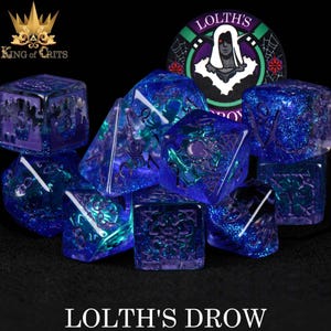 Lolth's Drow Exclusive 11 Dice Set | Underdark Chains & Spiders Dark Elf Worshipper DND DICE Theme | King of Crits Brand