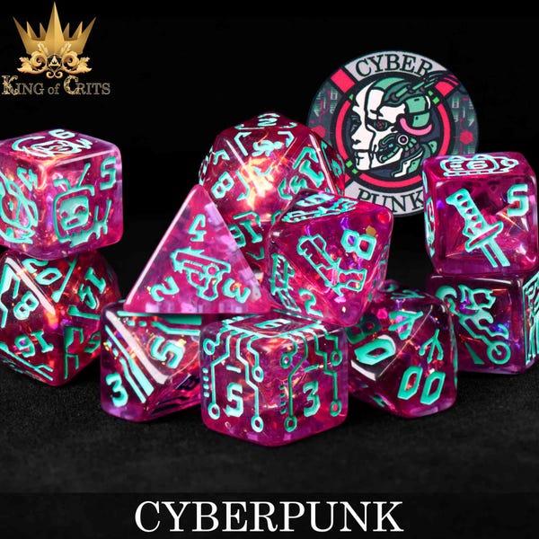 Cyberpunk Exclusive 11 Dice Set | Megacorps Can't Beat Scrappy Superbike Tech Junkies | Futuristic DND DICE Design | King of Crits Brand