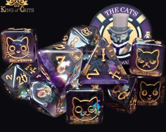 Cat's Meow Exclusive 11 Dice Set | Cute Kawaii Kitty Cat Faces on DND DICE | King of Crits Brand