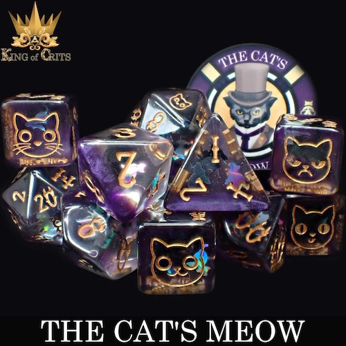 de 11 dés exclusif à Cat's Meow | Mignonnes têtes de chat kawaii Kitty sur MDN DICE | Marque King of Crits
