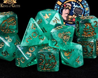 Artificer's Waffenhalter exklusives 11 Würfel-Set mit Poker-Chip | Zahnräder, Bomben und Mech-Themen Charakterklasse DND WÜRFEL | Marke King of Crits