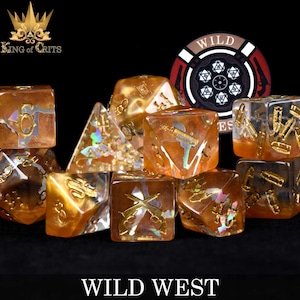 Wild West Exclusive 11 Dice Set | Cowboy Gunslinger Themed DND DICE with Bullet Pips | King of Crits Brand