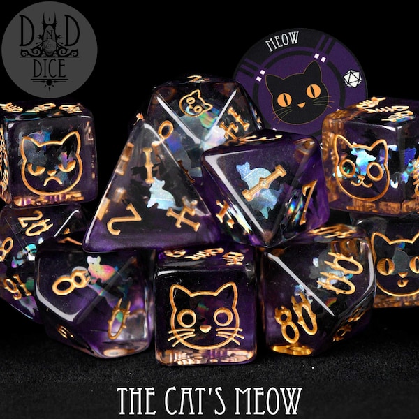 The Cat's Meow Exclusive 11 Dice Set | Kitty Cat Faces | DND5E