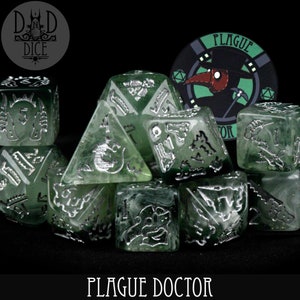 Plague Doctor Exclusive 11 Dice Set | Themed Bird Mask Dice with Poker Chip | DND DICE