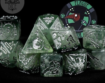 Plague Doctor Exclusive 11 Dice Set | Themed Bird Mask Dice with Poker Chip | DND DICE