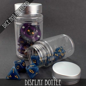 Display Bottles for 7 and 11 Dice Sets | Holds Resin and Metal Dice Sets | Display Cube and Box Alternative
