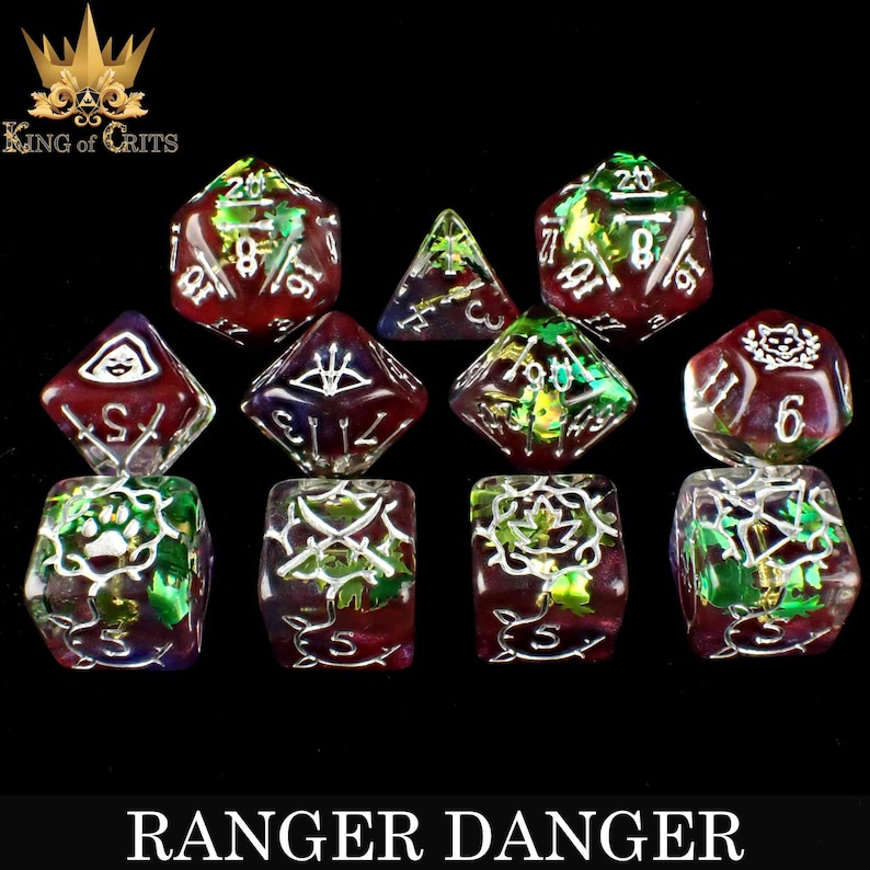 Ranger Danger Exclusive 11 Dice Set | DND DICE Designed for Archers, Rangers, Druids, and Stealthy Forest Assassins | King of Crits Brand image 3