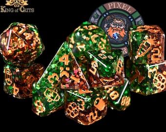 Pixel Miner Exclusive 11 Dice Set | Definitely NOT Minecraft Inspired DND DICE Design | King of Crits Brand