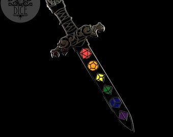 Pride Dice Sword Enamel Pin | Exclusive Design | Dungeons and Dragons DND5E