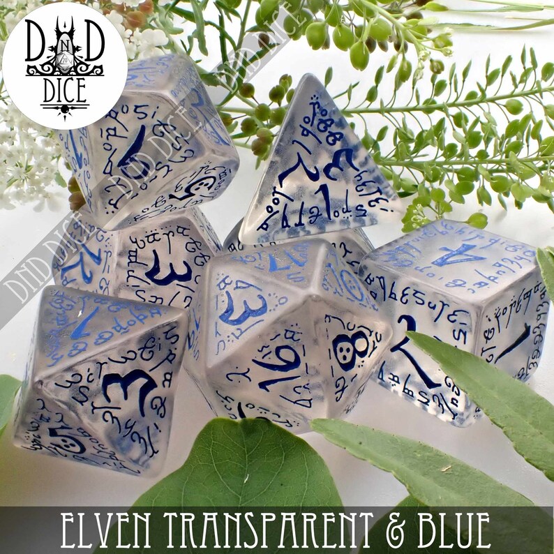 Elven Transparent & Blue Dice Set 7 and 11 Dice Sets DND Etsy