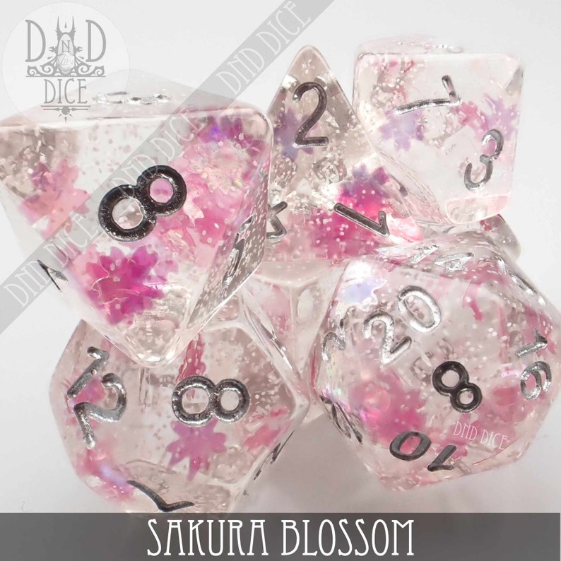 Sakura Blossom Dice Set | Beautiful Polyhedral Dungeons and Dragons Pink Set | DND DICE 