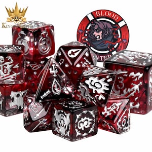 Set exclusivo de 12 dados Cazador de Sangre / Dados inspirados en la clase Cazador de Sangre para Dungeons & Dragons (D&D) / Marca King of Crits