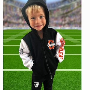 Personalized letterman jacket for kids youth cheer jackets with hood or collar image 1
