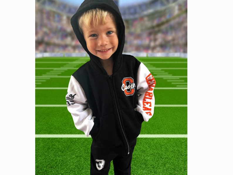 Personalized letterman jacket for kids youth cheer jackets with hood or collar image 1