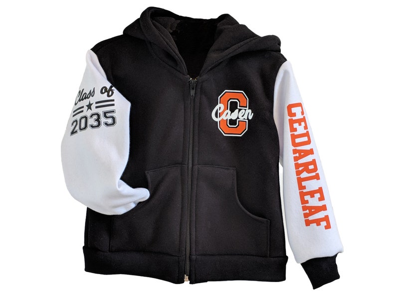 Personalized letterman jacket for kids youth cheer jackets with hood or collar image 3